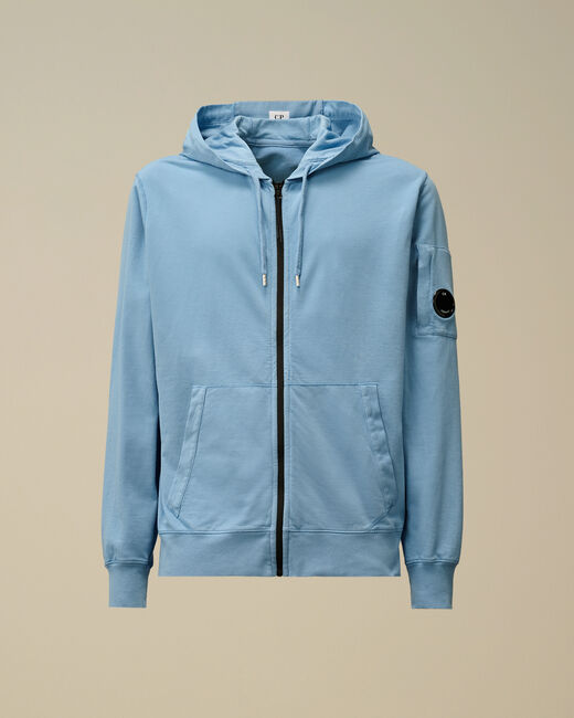 C.P. Company Light Fleece Full Zip Hooded Sweatshirt Light Blue