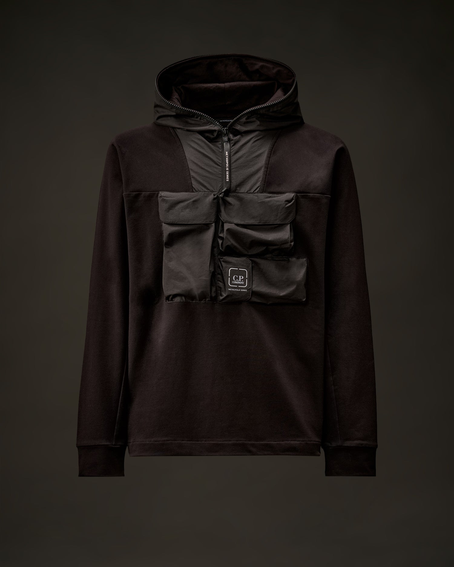 C.P. Company Metropolis Stretch Half Zip Hooded Sweatshirt - Black