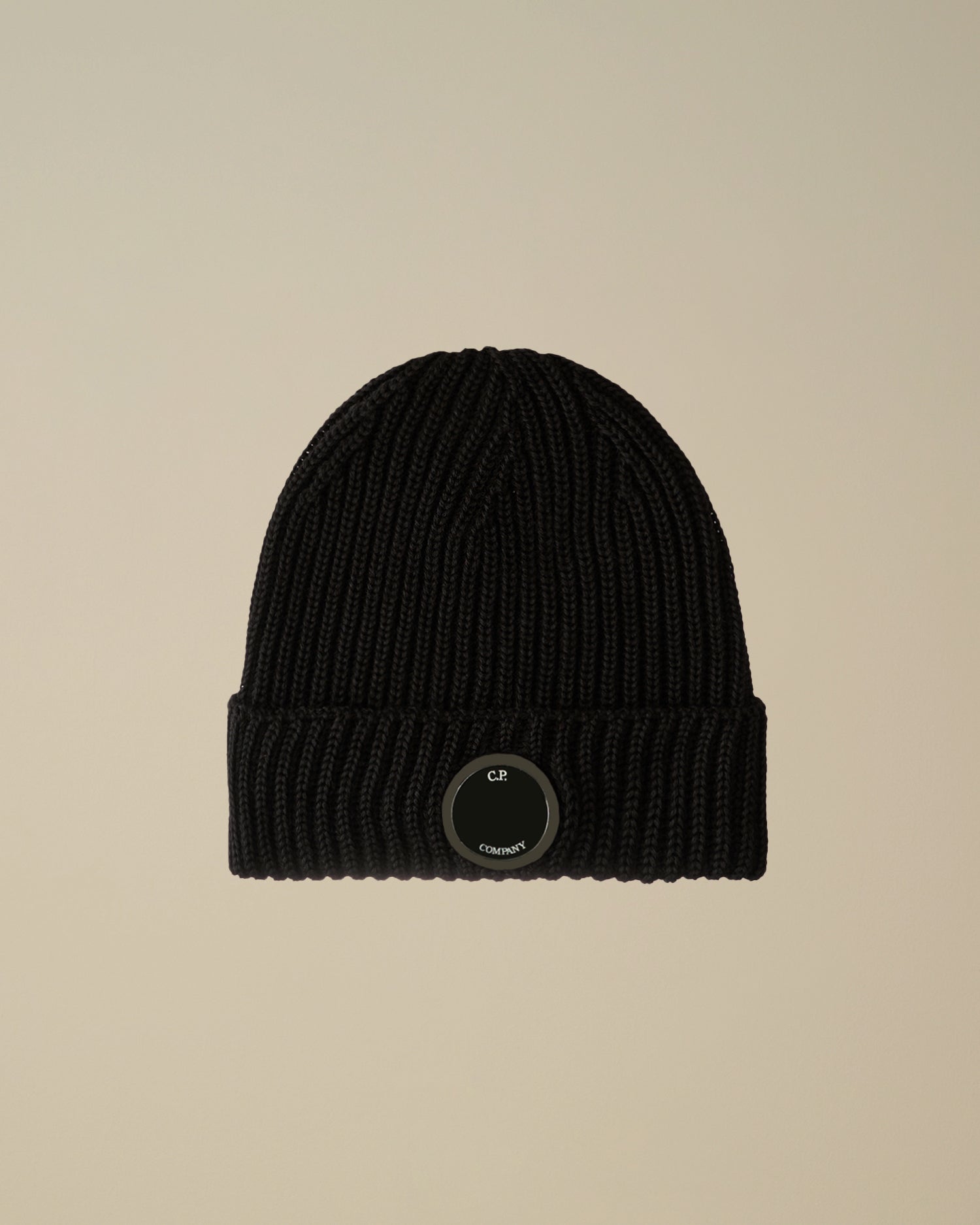 C.P. Company Extrafine Wool Single Lens Beanie - Black