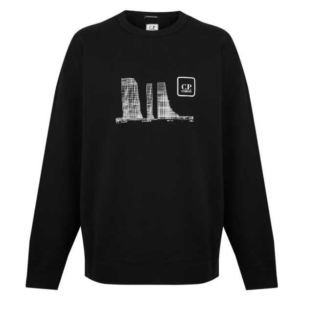 C.P. Company The Metropolis Series Stretch Fleece Graphic Crewneck Sweatshirt Black